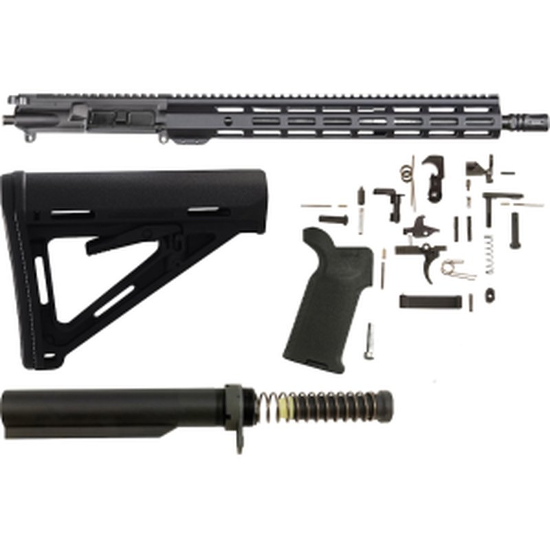 AR-STONER AR-15 Enhanced Build Kit with Upper Receiver Assembly 5.56x45mm NATO 16" Barrel Mid Length 15" M-LOK Handguard, Complete Lower Parts Kit with Magpul MOE Furniture Black