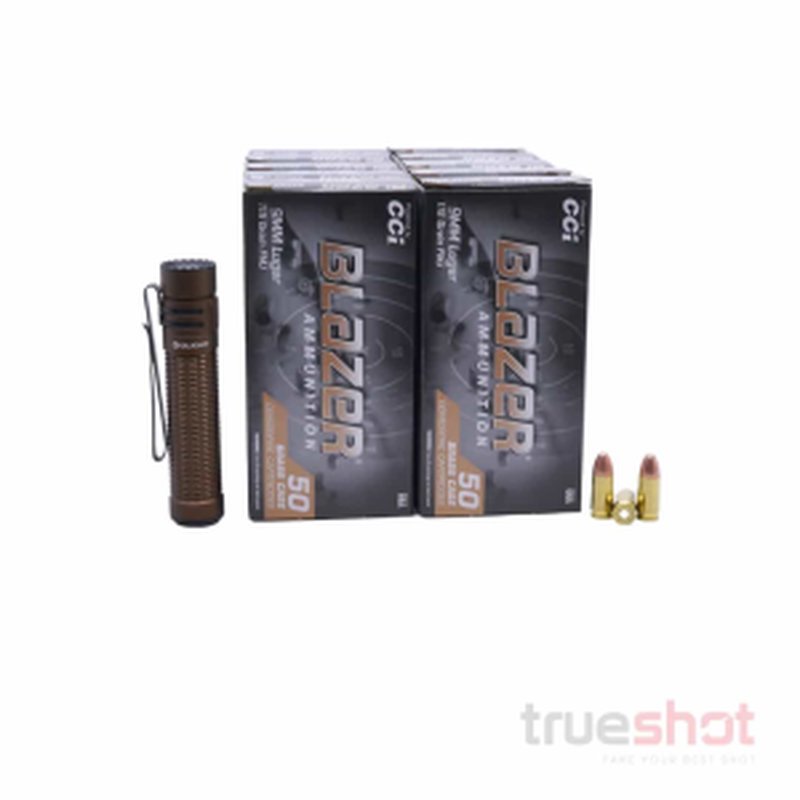 Olight Warrior Mini 3 Tactical Flashlight Bundle with 500 Rounds 9mm Ammo