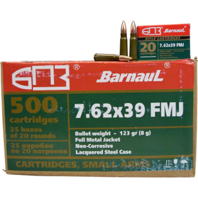 Barnaul 762X39FMJ123 7.62x39 FMJ Ammunition 123 Grain 500 Round Case
