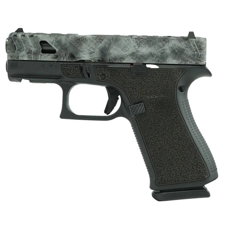 Glock G43X (G43X) 9mm front rails static stipple frame silver marble slide