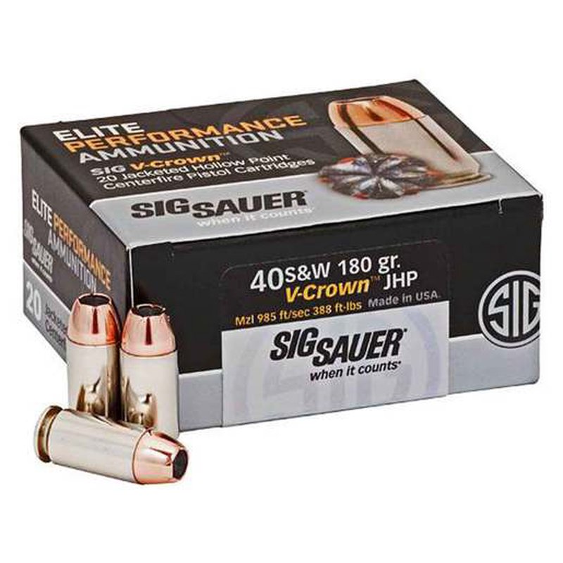Sig Sauer Elite Performance V-Crown 40 S&W 180gr JHP Centerfire Ammo (20 Rounds)