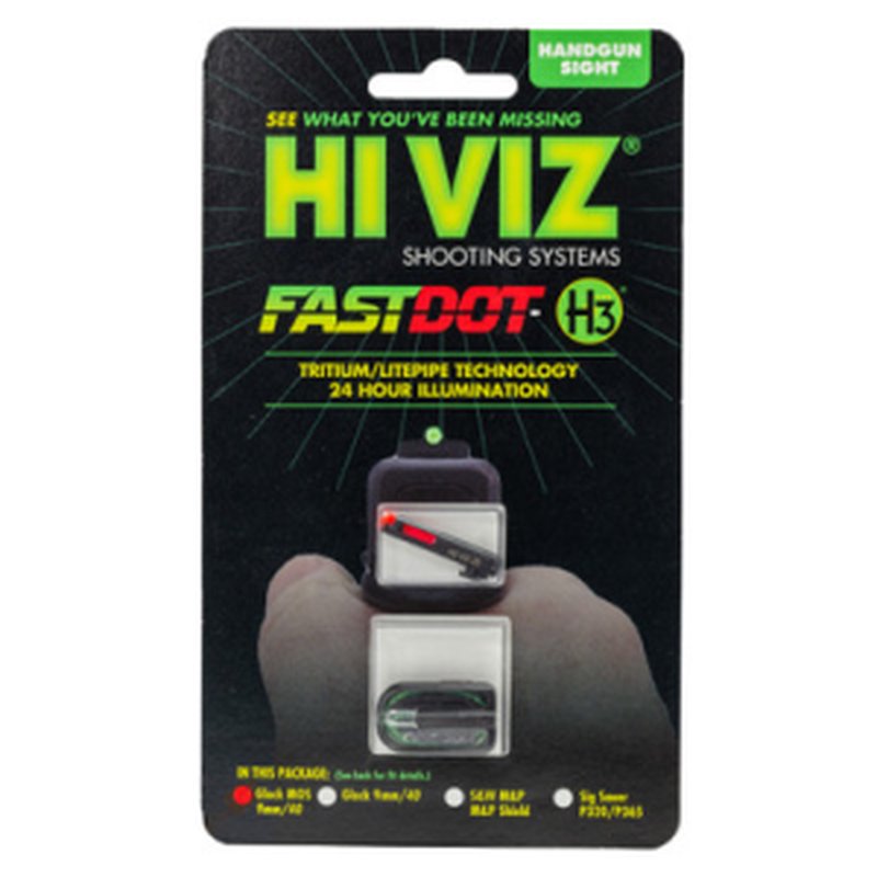 HIVIZ FastDot H3 Glock Sight Set Red Fiber Front Green Tritium Rear
