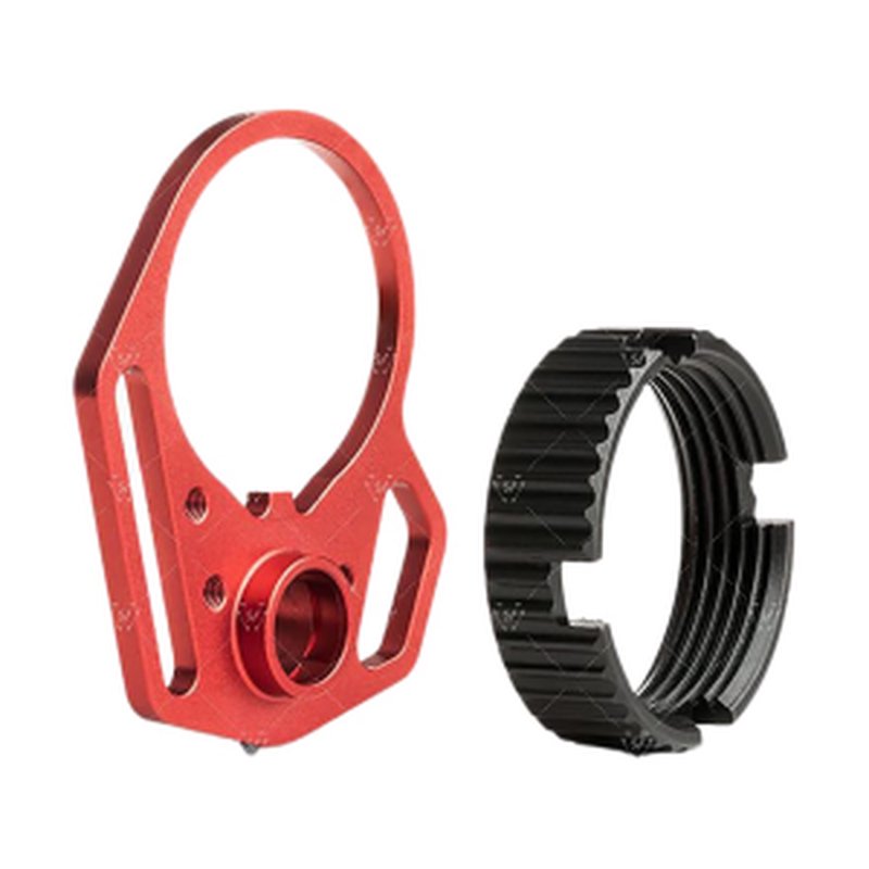 Strike Industries ARULMFEP&ACNRED QD End Plate with Hook Attachments & Anti-Rotation Castle Nut, Red Finish