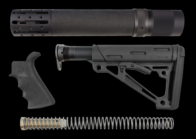 Hogue AR-15/M16 Kit Finger Groove Beavertail Grip Rifle Forend Collapsible Stock (Mil-Spec Tube) Black