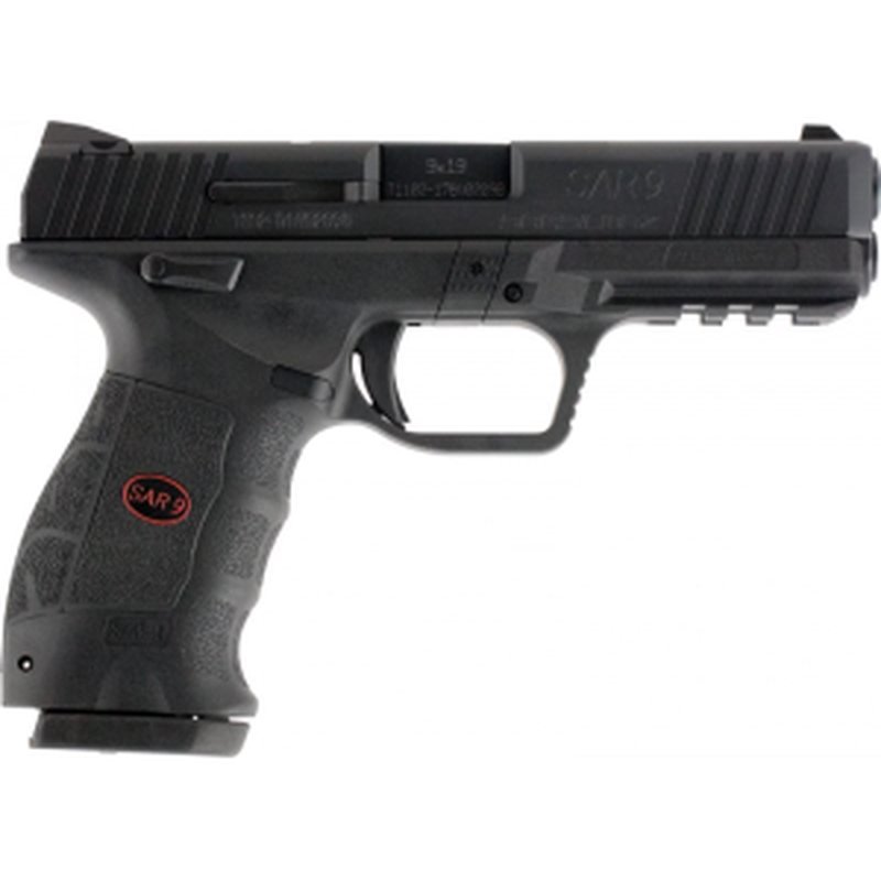Sar USA SAR9 Semi-Auto Pistol 4.4" Barrel 9mm 17+1 Black Interchangeable Backstrap Grip Black - SAR9BL