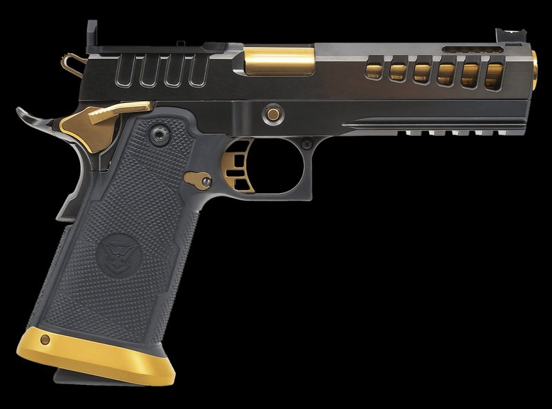 Watchtower Firearms Demolitia 9mm Full-Size Pistol 5 Inch Barrel Black Gold