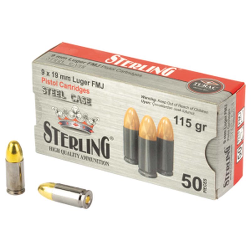 Global Ordnance Sterling 9mm 115gr FMJ Steel Case Ammo (50 Rounds)