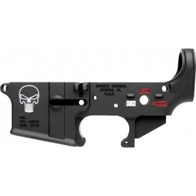 Spikes Tactical STLS015CFA Punisher Stripped Lower Receiver Multi-Caliber 7075-T6 Aluminum Black Anodized with Color Fill for AR-15