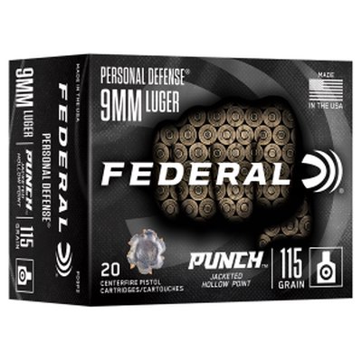 Federal PD9P2 9mm 115gr Punch JHP Pistol Ammo (20/10)
