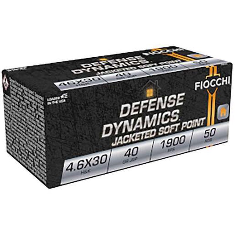 Fiocchi Defense Dynamics 4.6x30mm H&K 40gr JSP Rifle Ammo (50 Rounds)