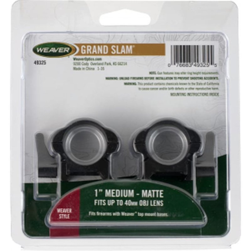 Weaver 49325 LeverLok 1" Medium Detachable Scope Rings, Matte Black Steel