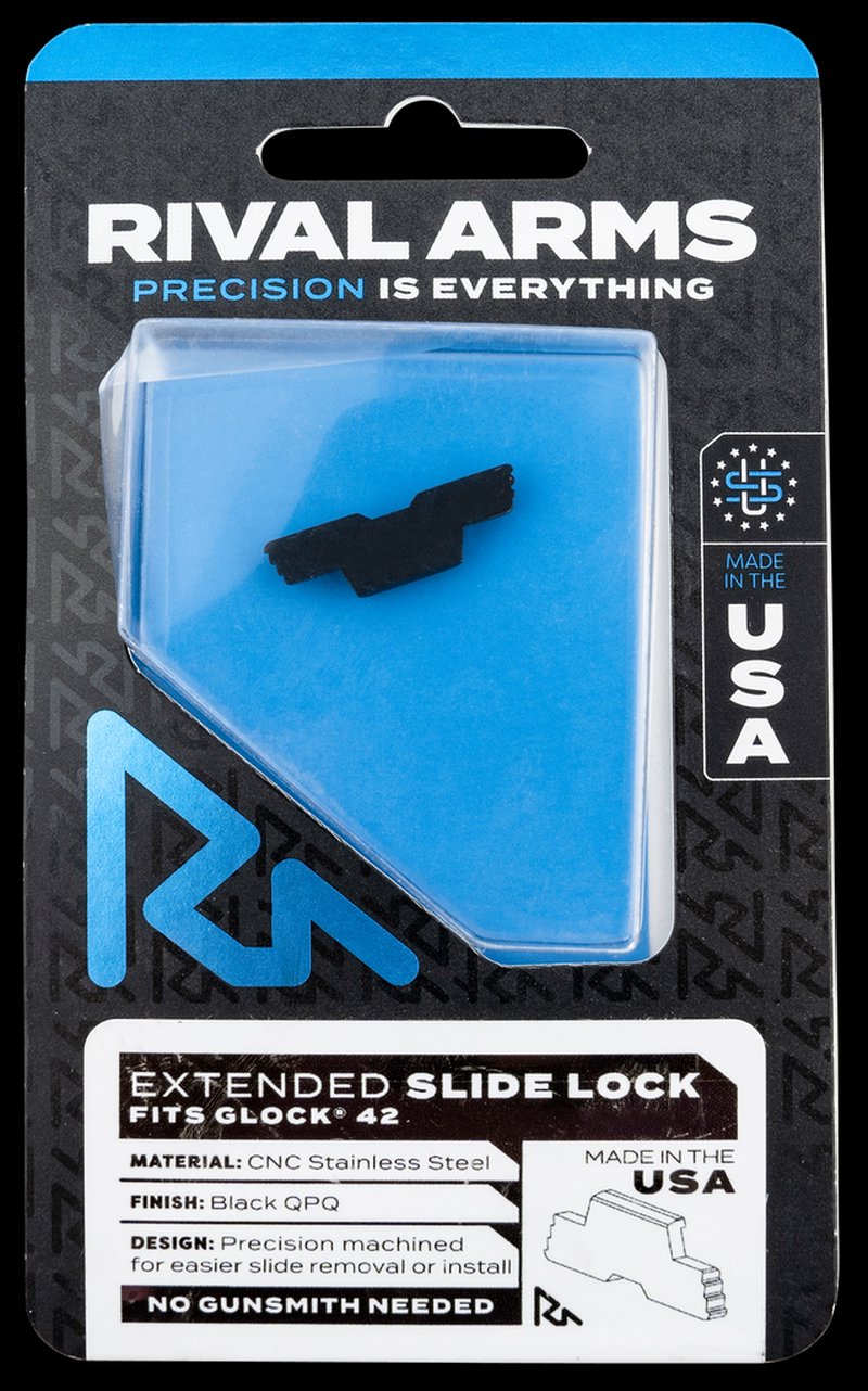 Rival Arms Extended Slide Lock for Glock 42, Black QPQ Stainless Steel