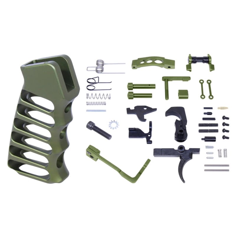 Guntec USA AR-15 Enhanced Lower Parts Kit w/ Upgrades & Skeletonized Aluminum Pistol Grip