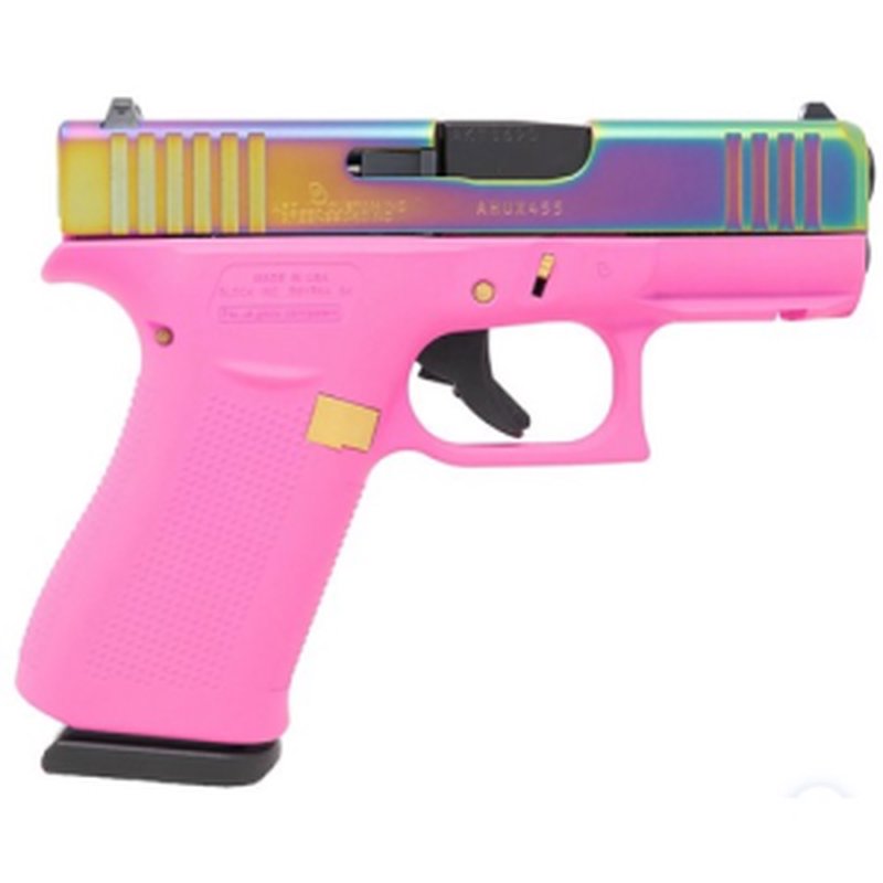 Glock G43X MOS 9mm 3.41" 10rd pistol - Pink & Rainbow (ACG-79326PFRMOS)