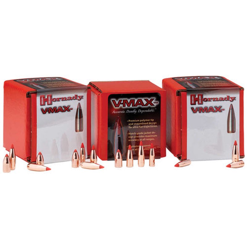 Hornady V-MAX .22 Caliber (.224) 50-Grain Flat Base Bullets Polymer Tip