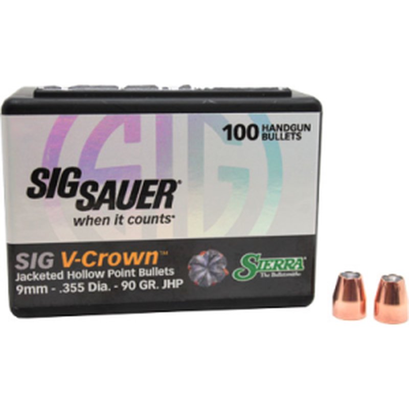 Sierra Bullets V-Crown 9mm 90gr JHP Reload Bullets 100ct