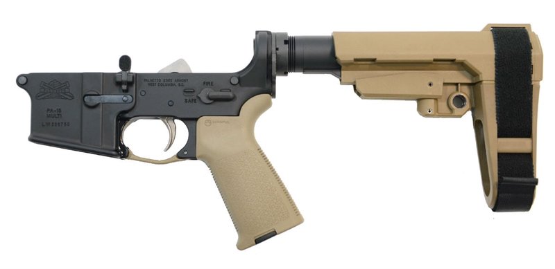 PSA AR-15 Complete MOE EPT Pistol Lower with SBA3 Brace, FDE