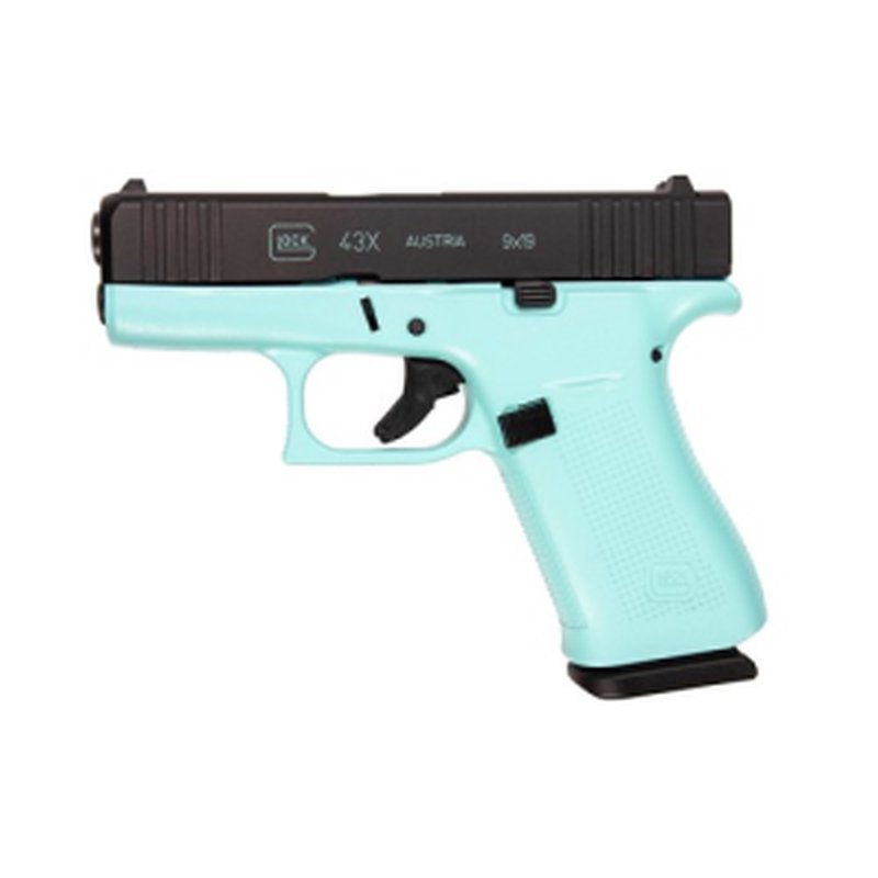 Glock G43X 9mm Pistol Angel Blue Frame Black 3.41 in Barrel