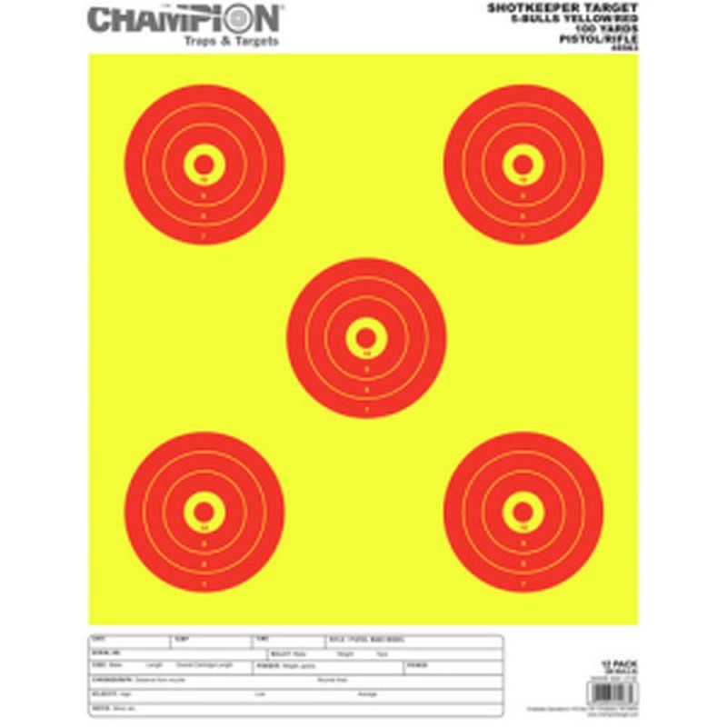 Champion ShotKeeper 5-Bullseye Bright Yellow Targets - 25 Count