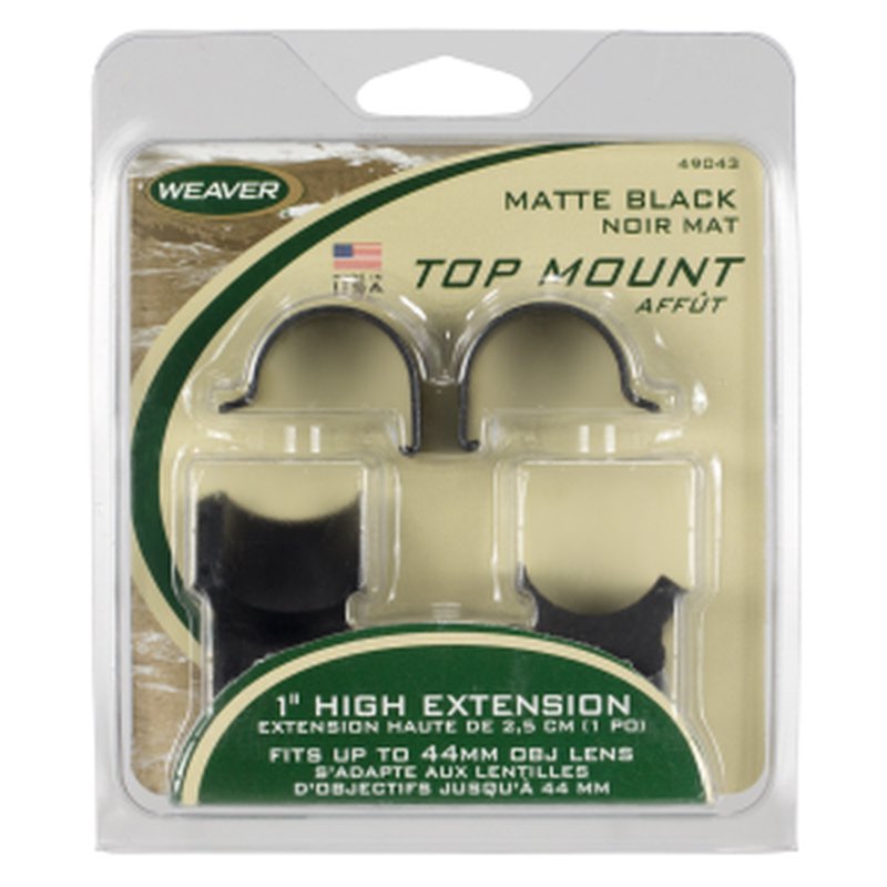 Weaver 1in High Scope Rings with Detachable Extension Top Matte Black