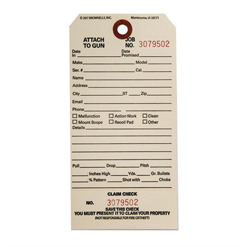 Brownells CC-1 Single Stub Claim Checks Off-White Cardstock