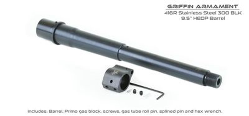 Griffin Armament High Endurance Dual Purpose (HEDP) 300 BLK 9.5" AR-15 Barrel w/ PRIMO Gas Block