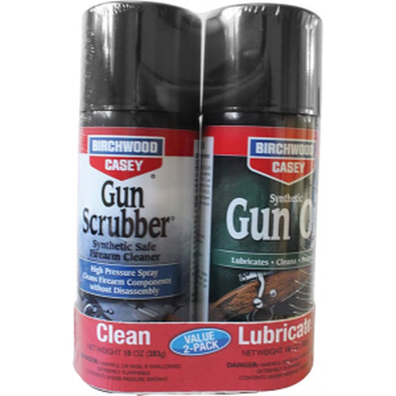 Birchwood Casey Gun Scrubber & Synthetic Gun Oil Combo Pack, 10 oz Aerosol, 2-Pack