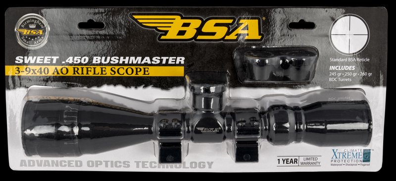 BSA Sweet 450 Bushmaster 3-9x40 AO Rifle Scope 1in Tube 30/30 Reticle