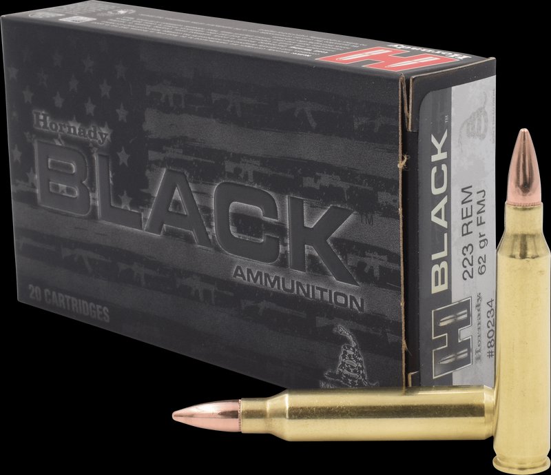 Hornady Black .223 Rem FMJ 62gr Brass Case Rifle Ammo