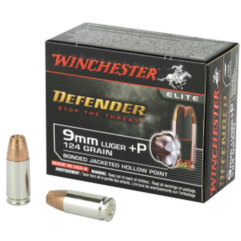 Winchester Defender 9mm Luger +P 124 Grain Bonded JHP Ammo