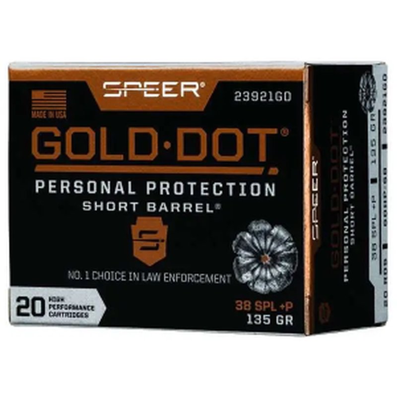 Speer Gold Dot Personal Protection 38 Special +P 135 Grain GDHP Ammunition