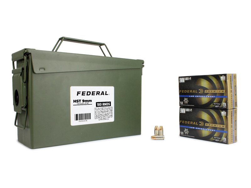 Federal Premium HST 9mm 124gr +P JHP Ammunition Bundle in Heavy Duty Ammo Can