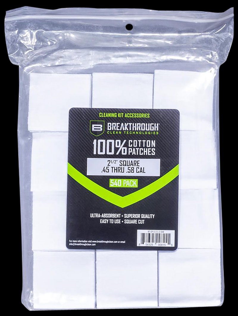 Breakthrough Clean BTCPS212540 2.5in cotton square gun cleaning patches (540-pack)