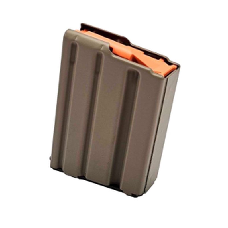 ASC AR-15/M4, 5 Round, .223/5.56x45mm Magazine, FDE Marlube Coated Stainless Steel Body, Orange Follower - 5-223-SS-FDE-O-ASC