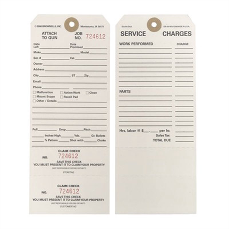 Brownells Double-Stub Claim Checks 100 Pack Tear-Off Stubs
