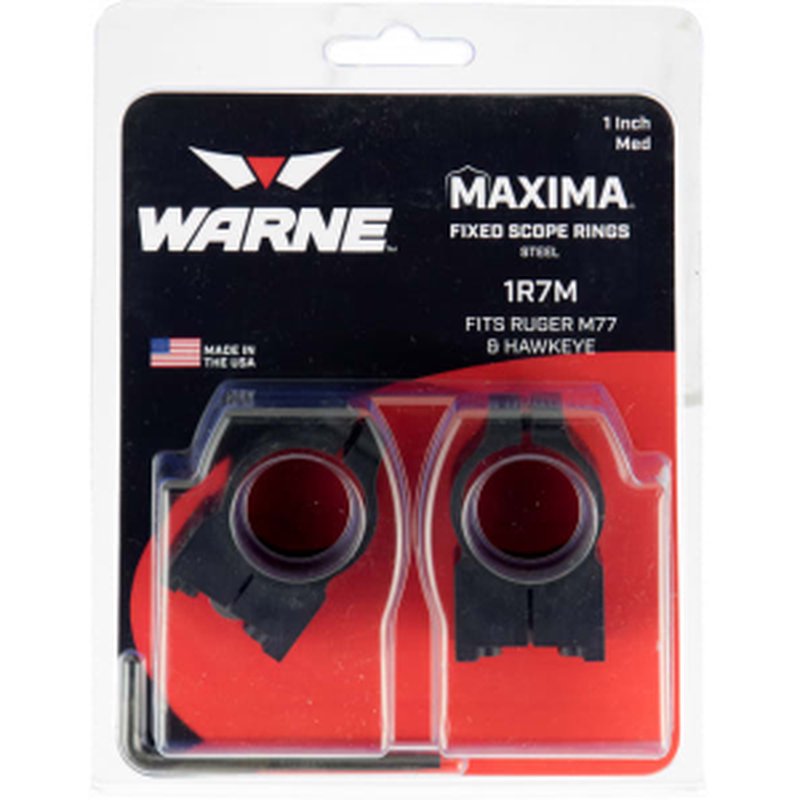 Warne 1R7M Ruger Ring Set 1\" Dia Medium M77/Hawkeye/Super Redhawk Fixed Steel Black Matte