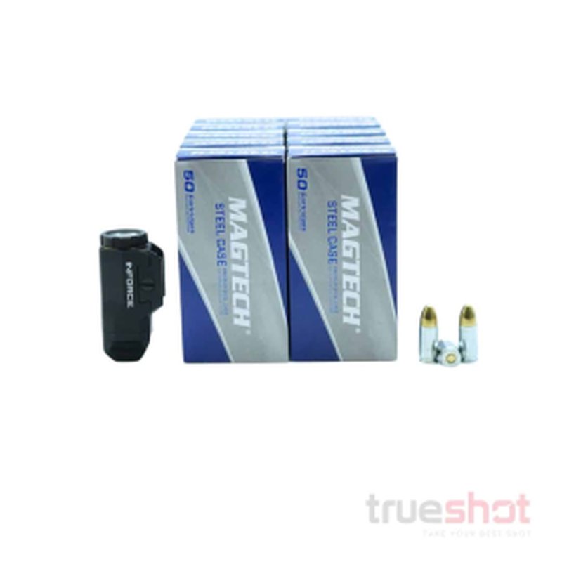 True Shot Ammo Inforce Wild1 Pistol Light with Magtech 9mm 115 Grain Steel Ammo Bundle