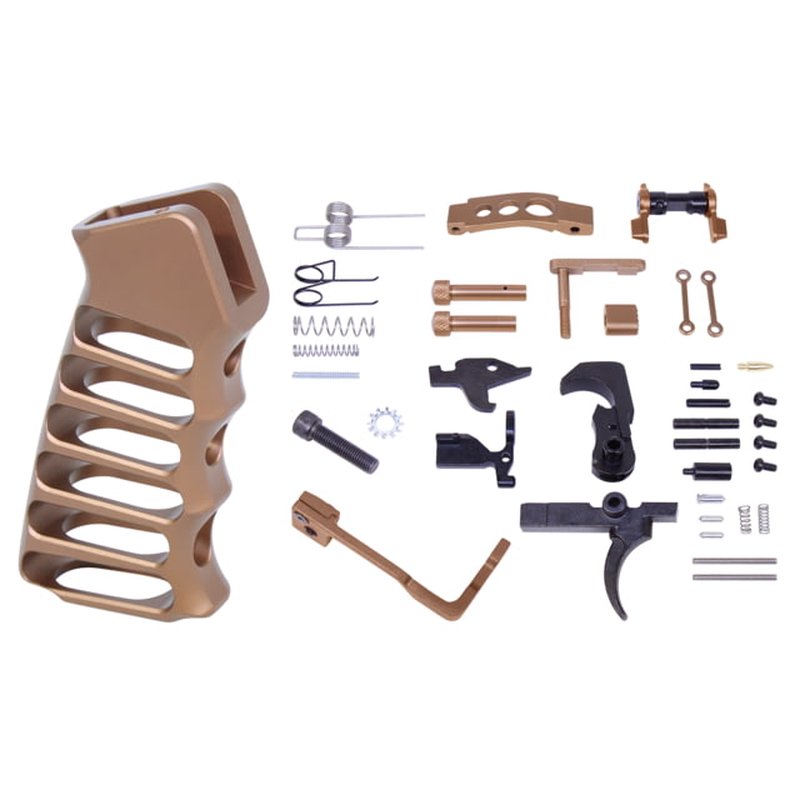 Guntec USA AR-15 Enhanced Lower Parts Kit w/ Upgrades & Skeletonized Aluminum Pistol Grip