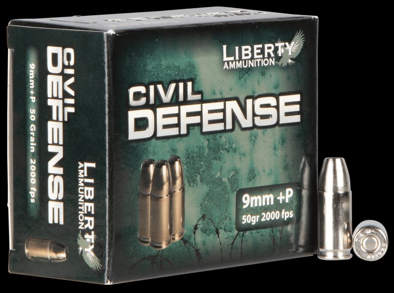 Liberty Ammunition Civil Defense 9mm Luger +P Hollow Point, 50 grain, 20 rounds