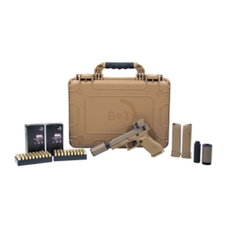 B&T USA Hush Puppy Glock 19X 9mm Combo with 4.02 Inch Suppressor and Aimpoint ACRO Coyote Tan