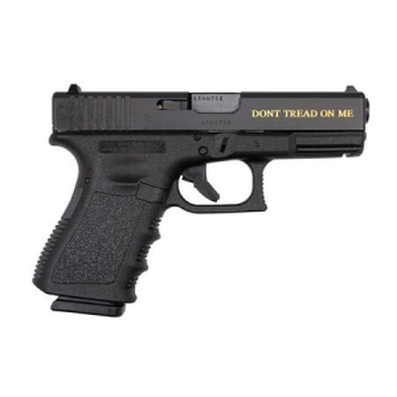 Glock 19 Gen3 9mm Compact Pistol Gadsden Flag Gold Engraving