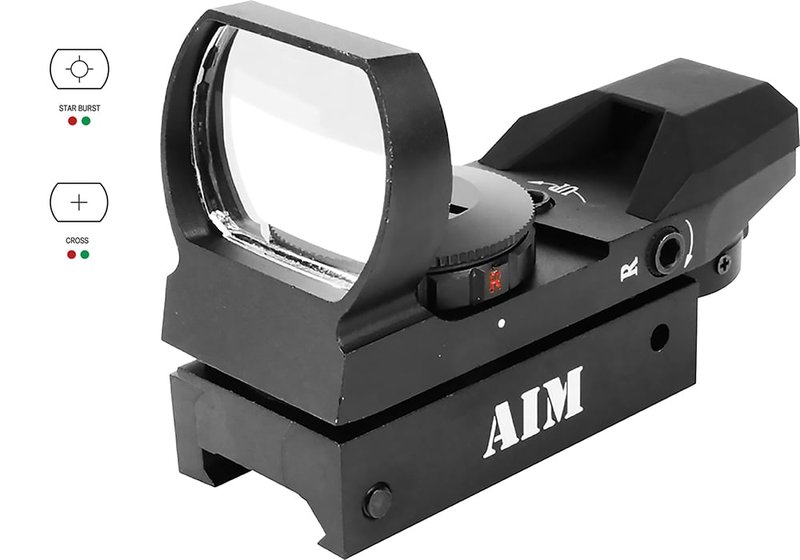 Aim Sports Reflex Red Dot Sight with Four Reticle Patterns and Red/Green Illumination