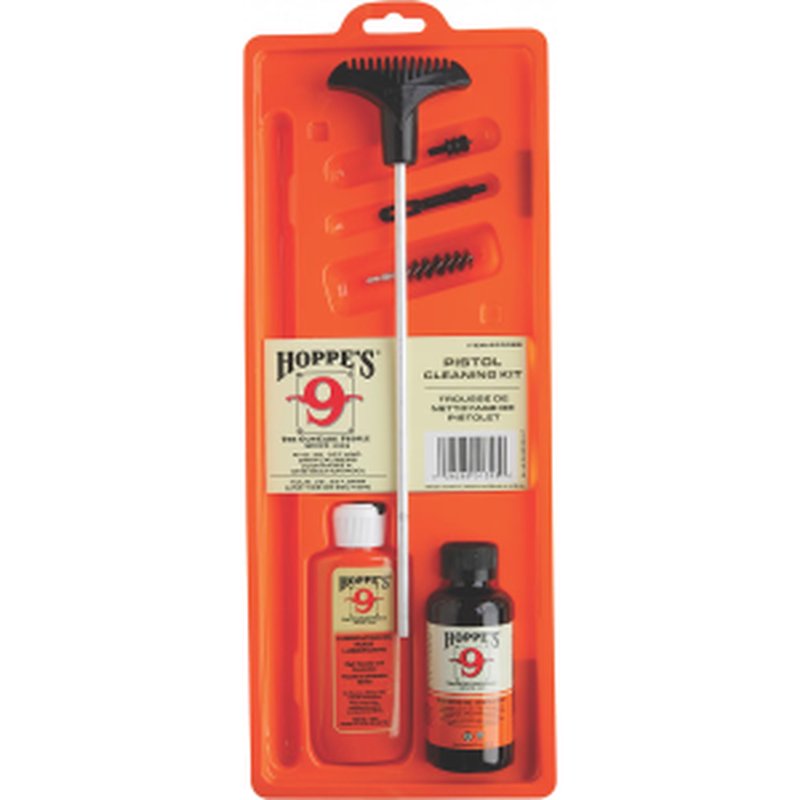 Hoppes PCO38B pistol cleaning kit clam pack .357/.38 steel-bristle rod
