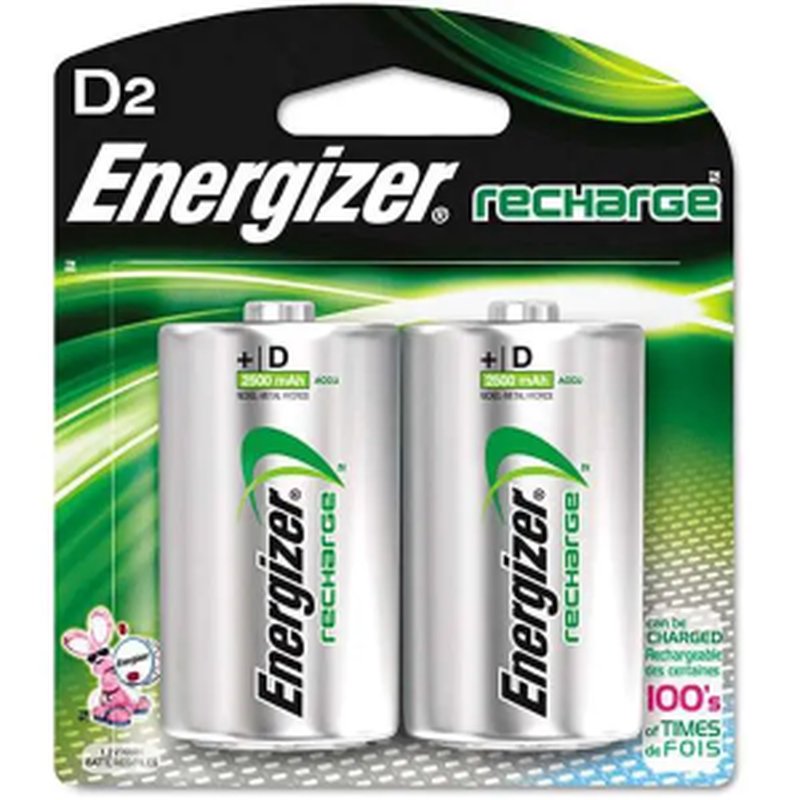 Energizer NH50BP-2 D NiMH Rechargeable Batteries 1.2V 2500mAh 2-Pack