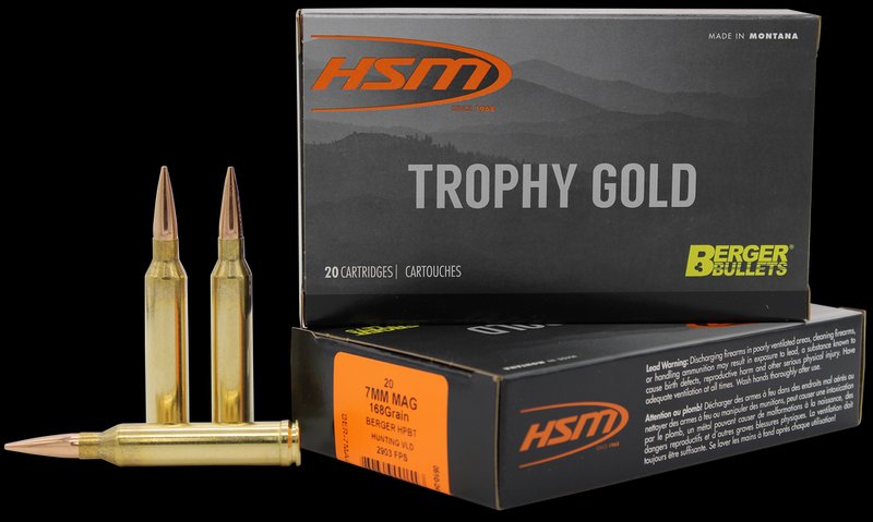 HSM Trophy Gold Extended Range 7mm Remington Magnum 168gr Berger VLD JHP Ammo 7MAG168VLD