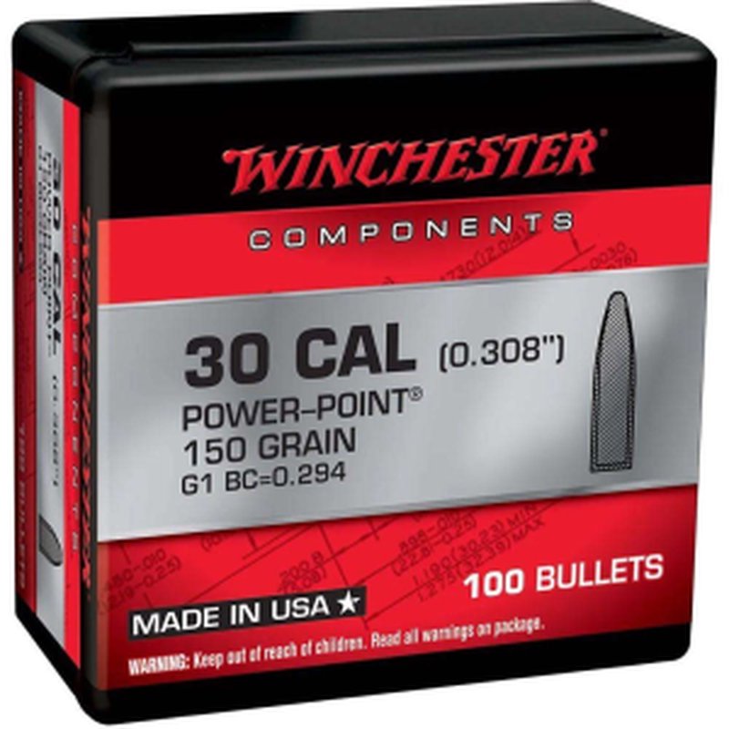 Winchester WB30PP150X .308 150 Grain PP Reloading Bullets (100/10 Bulk)