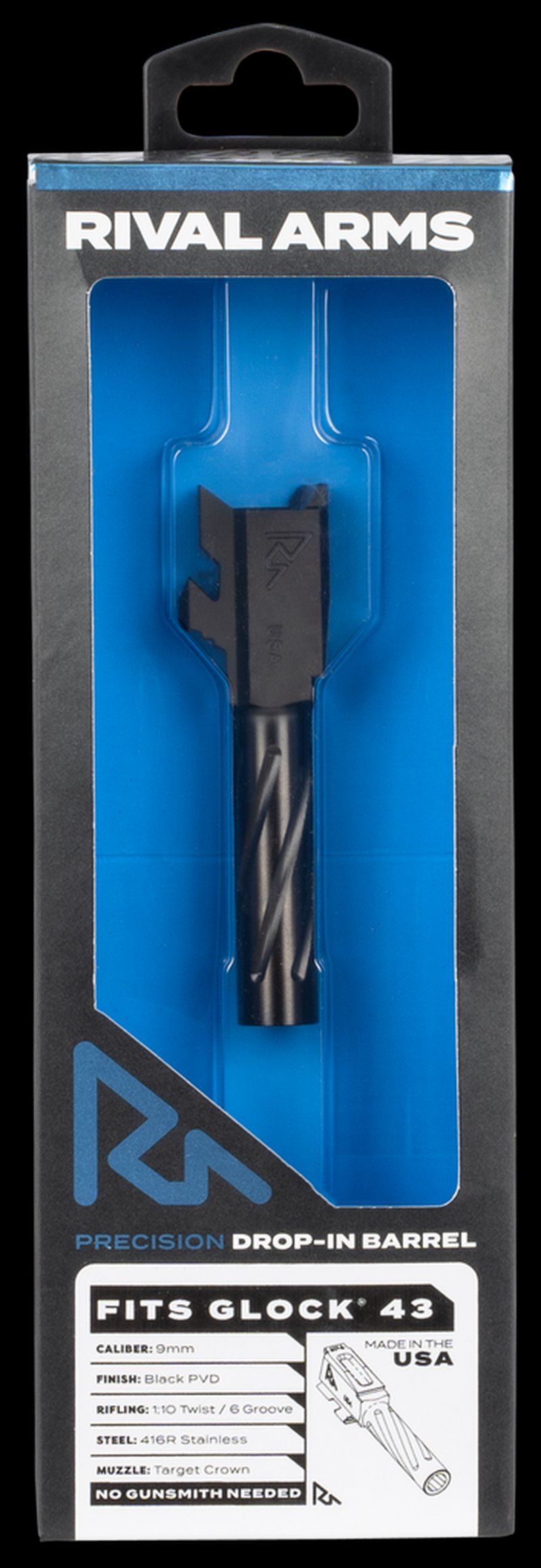 Rival Arms Precision V1 Match Grade Drop-In Barrel for Glock 43 9mm (Black PVD) RA20G301A