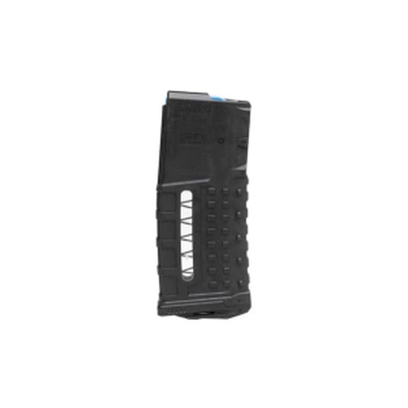 Leapers UTG - AR10 Windowed Magazine - 308 Winchester - 25 Rounds - Fits SR25/AR10/LR308/M110 - Black Polymer w/ Blue Anti-Tilt Follower - RBT-DM25