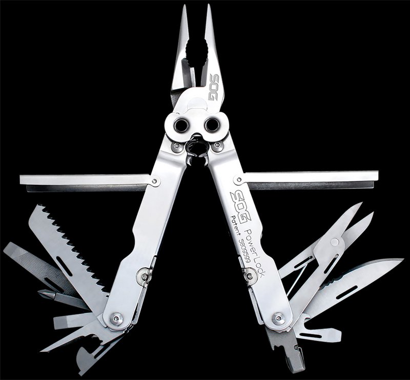 S.O.G PowerLock Multi-Tool Compound Leverage 420 Stainless Polished 7in Open