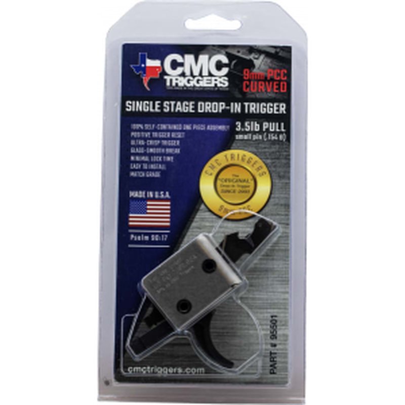CMC Triggers 95501 AR Drop-In PCC Single-Stage Curved Trigger with 3-3.50 lbs Draw Weight & Black/Silver Finish for AR-15/AR-10